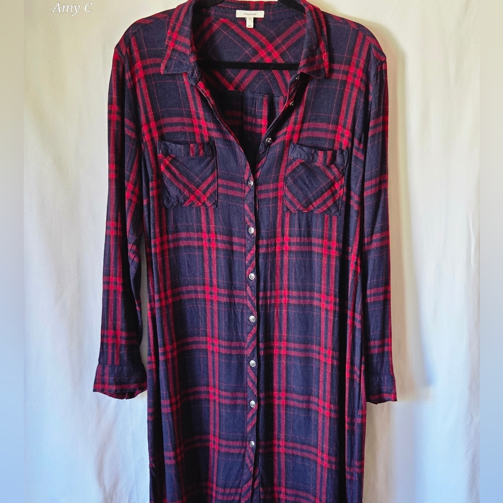 Maurices Red Blue Black Plaid Long Sleeve Dress/ Duster. Lightweight And Comfy!!